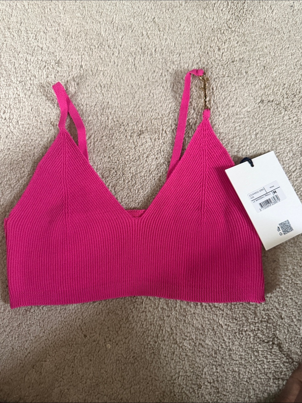 JACQUEMUS Pink Knit V-Neck Bralette